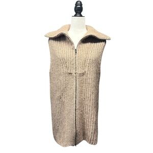 VINCE Oversized Long Knit Vest Zip Front Collar Beige Alpaca Wool Blend Women XS